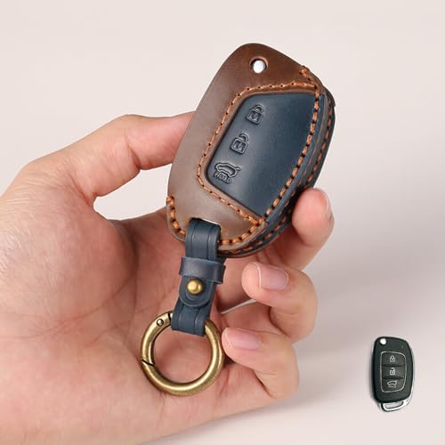 Image of Keyzone dual leather key cover for Hyundai Exter, i20, Creta, Venue, Tucson, Alcazar, Grand I10, Aura, Xcent flip key