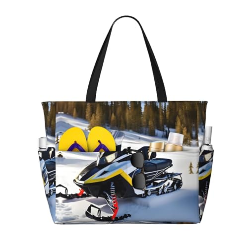 Advanced Snowmobile Large capacity beach bag with zipper, perfect for grocery bag pool gym travel shopping foldable beach travel bag,