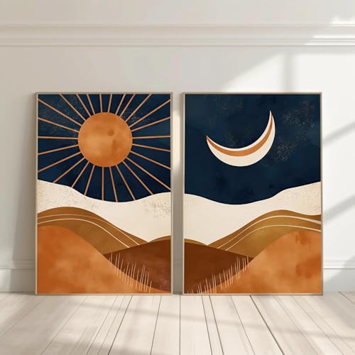 Art mural moderne soleil et lune sur toile de qualité
