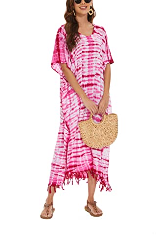 Image of Beautybatik Women Hippie Tie Dye Caftan Kaftan Loungewear Maxi Plus Size Long Dress XL to 4X