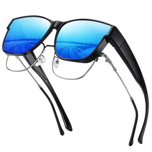 Wzerry Polarized Fit Over Glasses Sunglasses, Wear Over Sunglasses Wrap Around Shades for Men Women UV400 Pretection