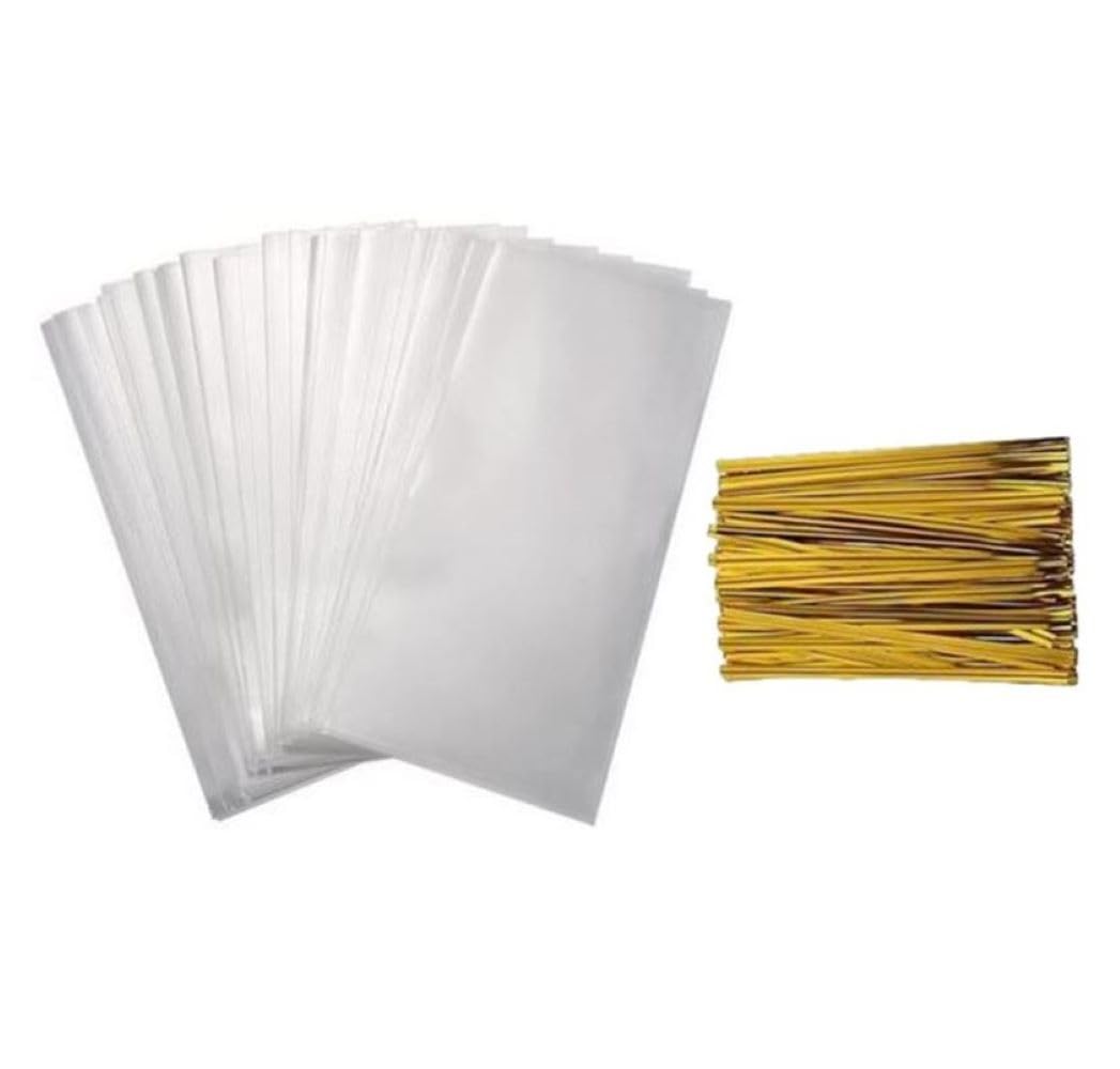 Corkwaw 100 Pcs Cellophane Gift Bags with Ties,Clear Durable Tear-Resistant Leak Proof Treat Bags for Cookies,Candies, Baking,Party Favors,Birthday Gifts Food Storage
