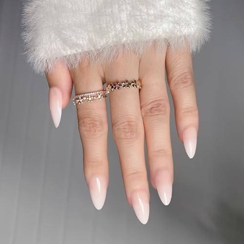 28 PCSアーモンドアクリルネイル光沢のある完全なカバーネイルグラデーションプレス爪のシンプルな偽の爪