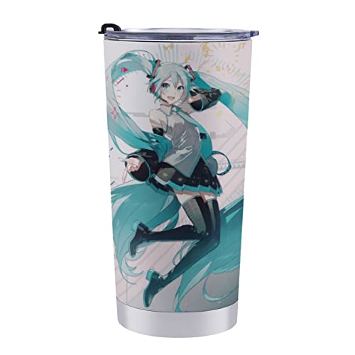 初音 ミク タンブラーグラス600ml真空断熱ダブルウォールSUS304食品グレードステンレス製 フタ付きコーヒーカップ 車用 保冷 保温 サーモスタンブラー 父の日プレゼントギフト。