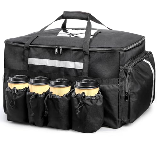 Foraineam Insulated Food Delivery Bag with 4 Cup Holders/Drink Carriers, Large Catering Thermal Bag...