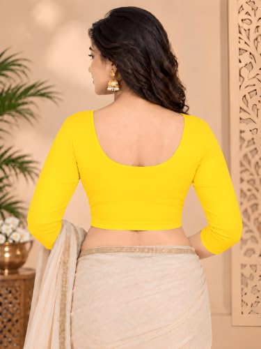 Image of Abhi Cotton Readymade Saree Blouse for Women- 3 /4 Sleeve, Round Neck, Regular-fit, Stretchable, Pull-on Style