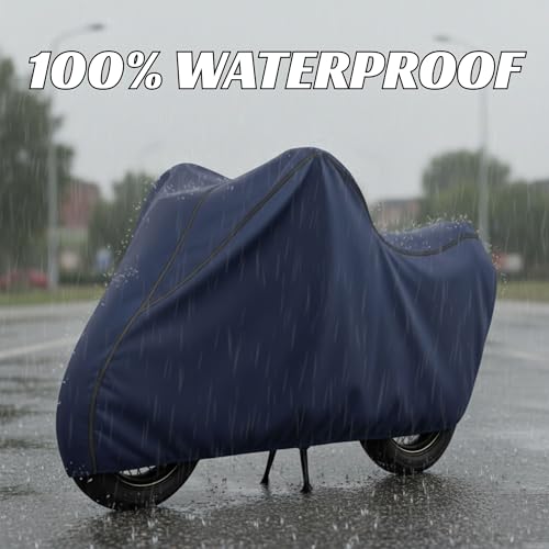 Image of 100% Waterproof Pulsar 150 Bike Cover | Polyester Body Cover for Rain & Sun | UV Protection, Dustproof, Scratch Resistant, Windproof, Heat Resistant, Vehicle Specific Fit (Blue)