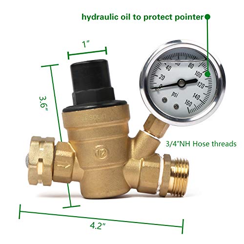 Image of U.S. Solid 3 /4 inch GHT RV Water Pressure Regulator, Adjustable Lead-Free Brass Water Regulator Valve with Gauge & Filter for RV, Camper & Garden Hose (Pack of 2)