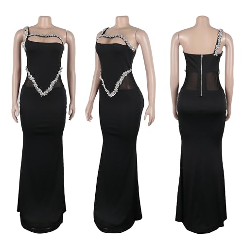 Image of PORRCEY Women's Sexy Rhinestone Mesh See Through Party Night Prom Dress
