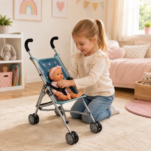 Bayer Chic 2000 Puppenbuggy Roma | Kompakter Puppenwagen Sternchen Türkis – Ansicht 3