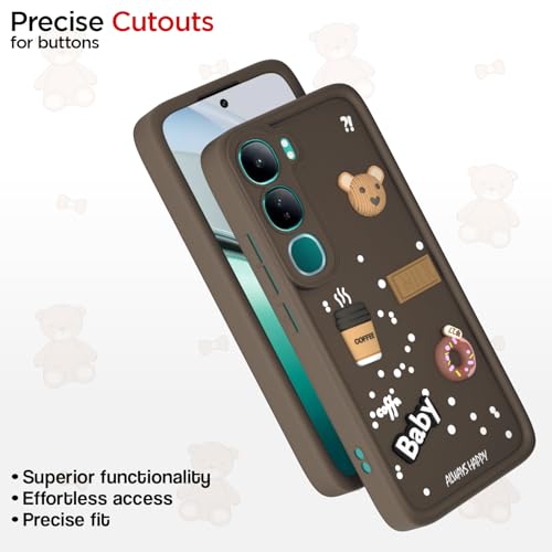 Image of Outlouders Back Cover for Vivo Y300 5G / Vivo V40 Lite 5G | Cute Fun Cartoon 3D Bear Silicone | Full Body Protection Bumper Case (Brown)