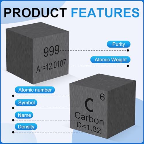Image of 0.39 inch Carbon Element Cube 10MM Density Cubes 99.9% High Purity, Periodic Table of Elements Collection for Element Collections Hobbies, Pure Carbon Cube(C 0.39 Inch)