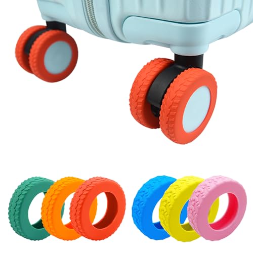 MUWINC Housses de Protection Silicone pour Roues de Valise - 8 Pièces Roue de Valises Roulette Protection, Largeur Latérale 10 mm, Réduction de Bruit (Rouge)