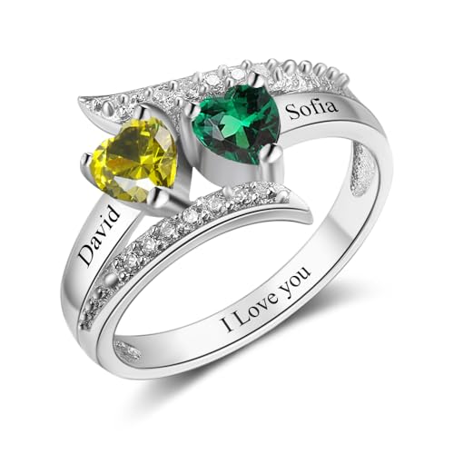Dailygems 925 Sterling Silver Personalized Mothers Ring with 2 Birthstones