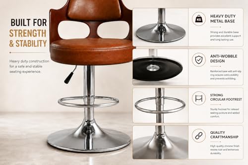 Image of Modern Salar Bar Stool with 360 Swivel | Height Adjustable Bar Chair | Counter Stool & High Chairs | Comfortable for Home, Office, Restaurant Bar, Cafe & Cash Counter - (Brown)
