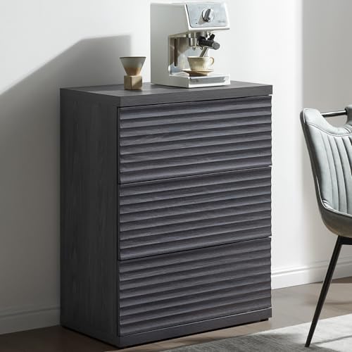 Image of SICOTAS Fluted Buffet Cabinet with Storage, 3-Drawer Sideboard Cabinet, Modern Mid-Century Coffee Bar Cabinet for Living Room, Entryway, Kitchen
