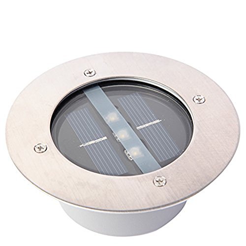 Yosoo Lampe Souterrain 3LED éclairage Chemin Lampe Ronde Solaire Encastré Sol Pelouse Extérieur Lumières Décoration Jardin Parc (blanc cool)