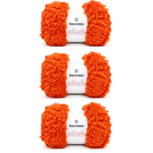 Image of Plush Faux Fur Bulky Yarn, Super Soft Fluffy Fuzzy for Knitting Crocheting Crafting, 100 Gram (3.53 Ounces) 109 Yards (100 Meters) (Bright Orange) (3 Skeins)