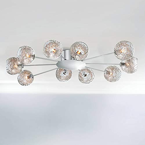 Super Deal Product Wired Modern Ceiling Light Flush Mount Fixture Sputnik Chrome 38" Wide 10-Light Glass Orb for Bedroom Kitchen Living Room Hallway Bathroom - Possini Euro Design