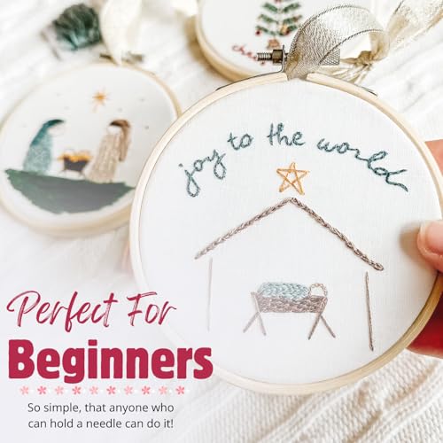 Image of Elly & Grace Christian Embroidery Kit with Embroidery Hoop, Easy Embroidery Kit for Beginners and Adults, Full Embroidery Hoop Kit with Needles and Thread Included (Joy to The World)