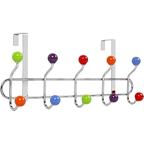 Galashield Over The Door Hook Multi Color Ceramic Knobbed Hooks and Stainless Steel Organizer Door Hanger Towel Rack Cover