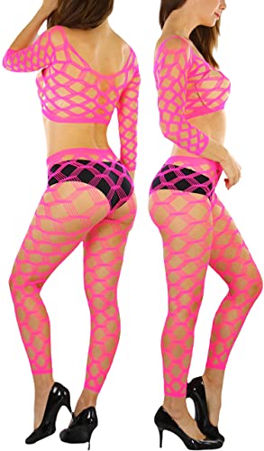 Image of ToBeInStyle Women's Spandex Multi Net Fishnet Set Rave Novelty Party Crop Top & Tights