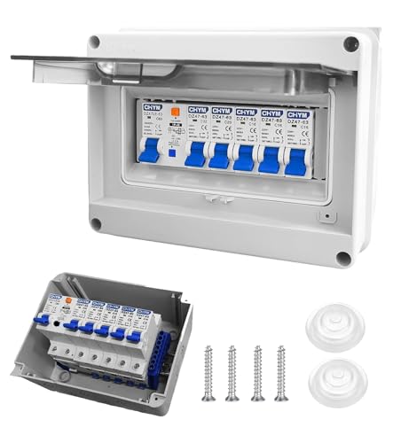 ZHEHNSA Boîte à Fusibles Encastrée Boîte de Distribution avec Interrupteur de Protection FI Sous-distribution pour Garages Ateliers Disjoncteur IP65 63A...