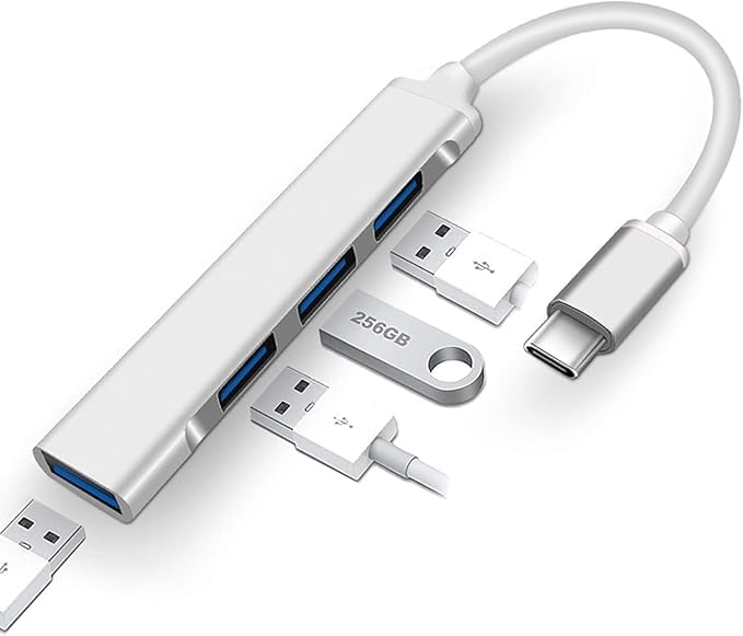 Image of ABSTXUOR 4 in 1 Portable USB C Hub (Type-C to 4 USB-A Ports) with Aluminum Shell, USB Port Hub 3.0 Compatible for PC, Tablet, and Smartphone u-1 (Type-C-HUB)