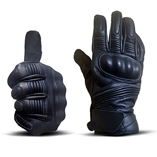 BLU HORN Black Leather Gloves XL (X-Large) Size for Motor Cycle Motor Bike and Racing with Knuckle Protector(1-Pair)
