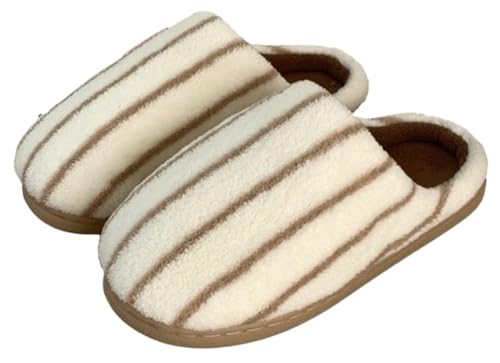 Hycurey Winter Cotton Striped Slippers For Women Men Fashion Couple House Indoor Cozy Plush Slip On Warm Pluffy Bedroom Shoes