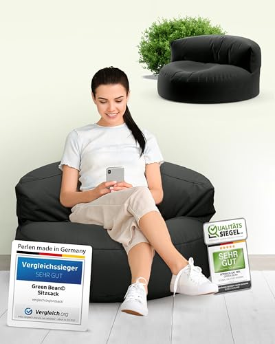 Green Bean Sitzsack Sofa mit Füllmaterial - Lounge im Sitzsack-Design 90x50cm mit ergonomischer Rückenlehne & waschbarem Bezug - Indoor und Outdoor geeignet in Schwarz