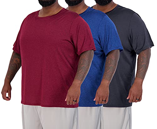 Real Essentials 3 Pack: Mens Big & Tall Short Sleeve Dry Fit Crew Neck T-Shirt - Gym Workout Athletic Running Tee Set 4 3XLT Pack of 3