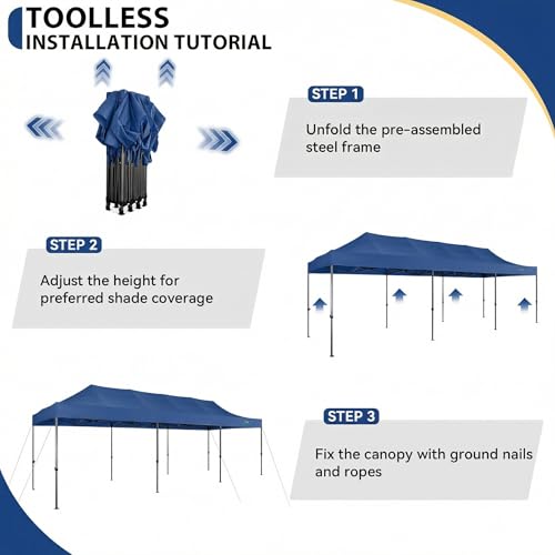Image of COBIZI 10x30 Heavy Duty Pop Up Canopy Tent with 8 Sidewalls, Navy Blue