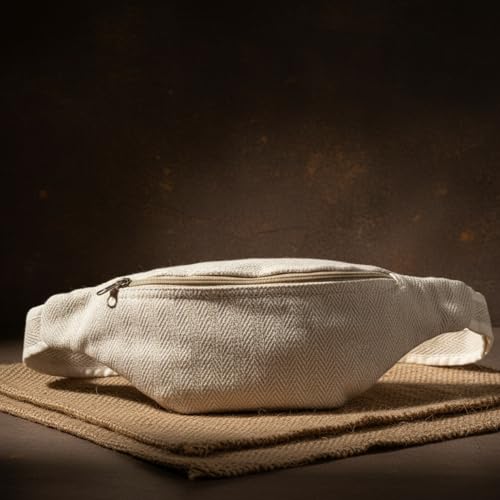 Image of Waist Bag for Men & Women | Adjustable Belt Bag Hemp Fanny Pack | Travel Running Hiking Outdoor Crossbody Chest Sling | Eco-Friendly Lightweight Waist Bag with Multiple Zipper Pockets