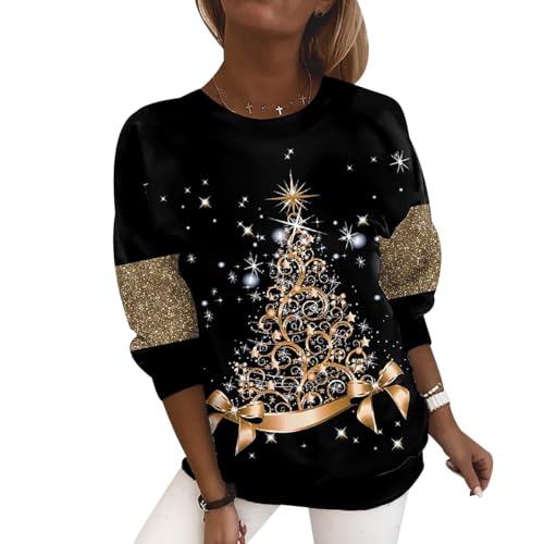 Sudadera Navidad Mujer Jersey Navidad Navideño Feo Mujer Jerseys Jerséis Navideños Sudadera Navideña Mujer Suéter Navideño Mujer Sudaderas Navideñas Pullover de Navidad Mujer Talla Grande Dorado M