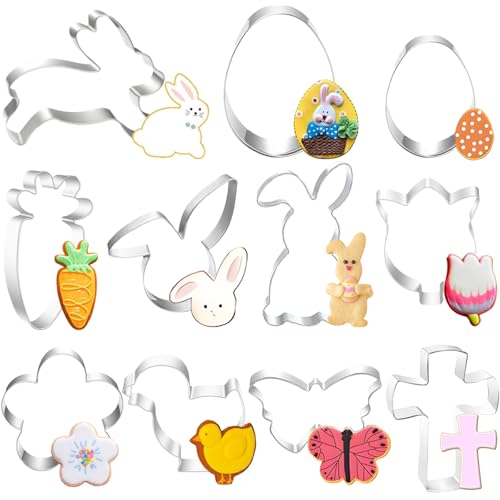 Ausstecher Ostern Set, 11 Stück Ausstechformen Oster Plätzchen Keksausstecher Ostern Plätzchenausstecher Linzer Ausstecher von Hasen Ei Karotte Küken Osterhasen