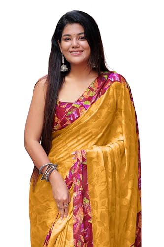 Image of MIRCHI FASHION Saree for Woman Chiffon Geometric and Leaf Printed | Lightweight Daily Regular Use Comfortable Women's Sari with Blouse Piece (Available in 15 Designs)