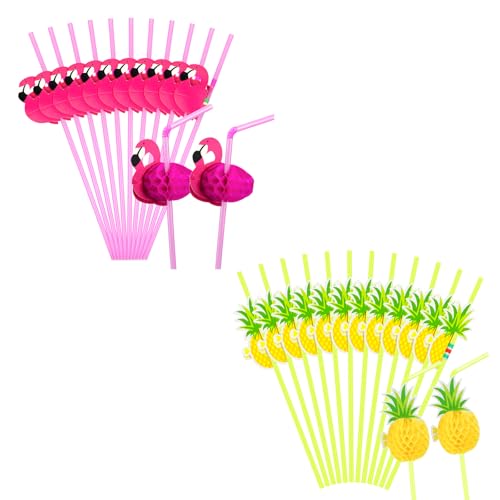 100 Pitillos Flexibles de Plástico con Diseño Flamenco y Piña miniatura 1