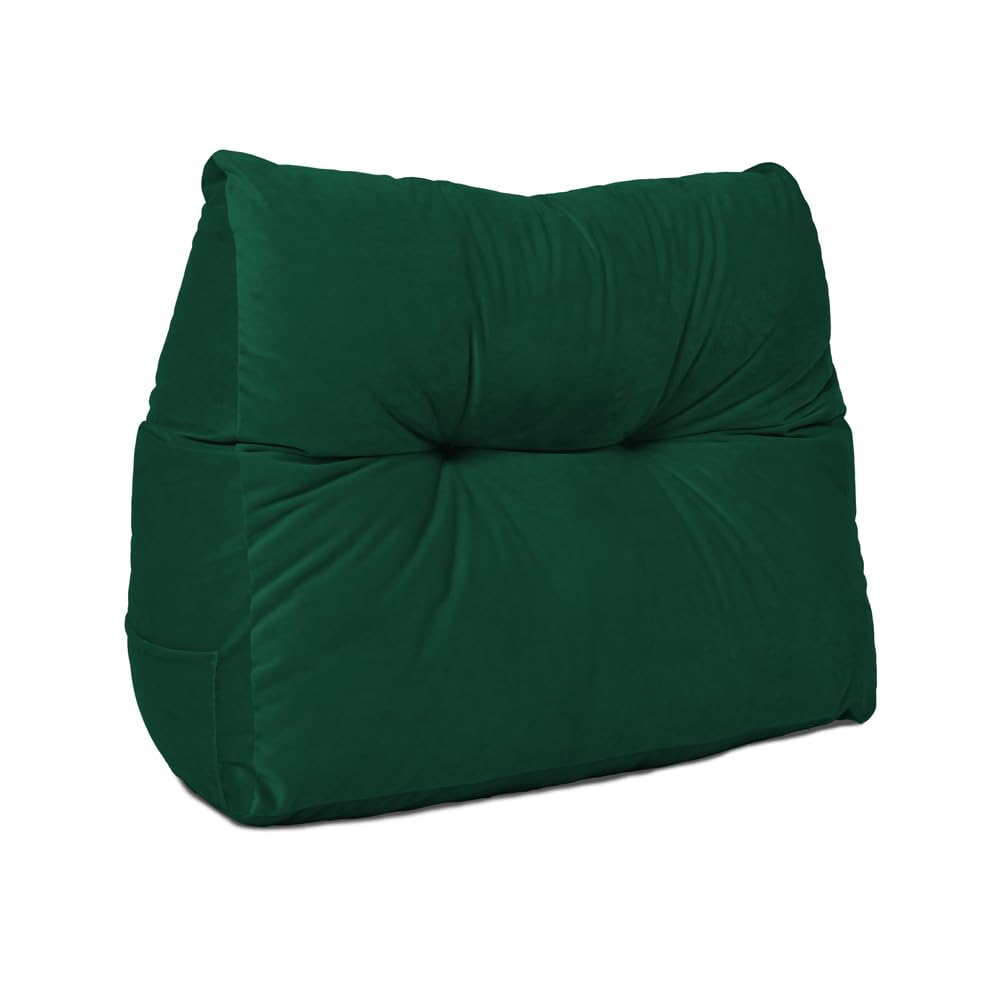 20 x 50 x 60cm (Armchair) Luxury Velvet Triangular Wedge Bedroom Headboard/Armchair Cushion - Headboard Bolster Support Pillow for Bed, Sofa, Chair - Forest Green - Made in Britain