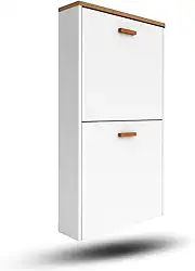 Sapateira DUO Slim de Parede – MDF com Puxadores em Madeira Angelim Pedra, Compacta 90x60x16cm, Design Moderno, Modulável, Amortecedor Hidráulico (Branca)