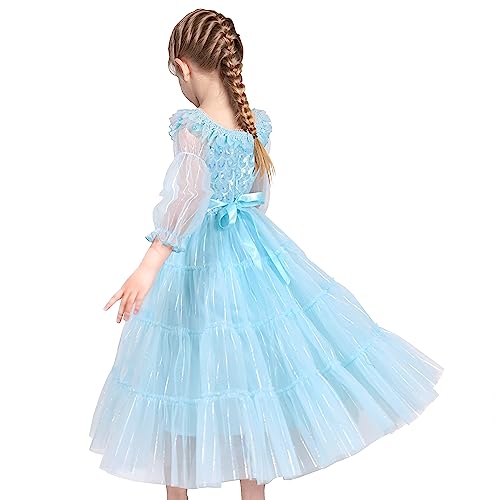 Sunny Fashion Girls Dress Blue Mermaid Princess Party Tulle Mesh Sheer Sleeves3