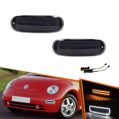 ADIIL 2x Smoked Lens Switchback LED Front DRL Turn Signal Corner Light For VW Beetle 1998-2005,Front Side Corner Park Marker Lamp Kit