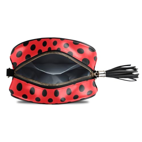 Image of ALAZA Women's Polka Dot Cherry Red Black Dots PU Leather Crossbody Bag Shoulder Purse with Tassel