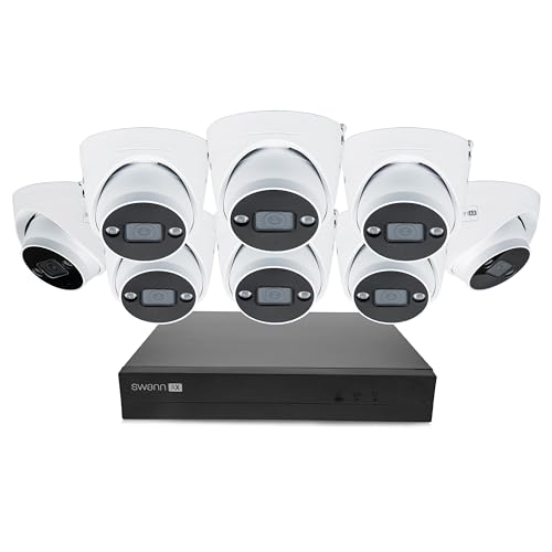 Swann AdvancedX - Sistema de cámara de seguridad para el hogar, 16 canales, 8 cámaras domo, POE Cat5e NVR, video HD 4K con disco duro de 2 TB, CCTV de vigilancia con cable para interiores o exteriores