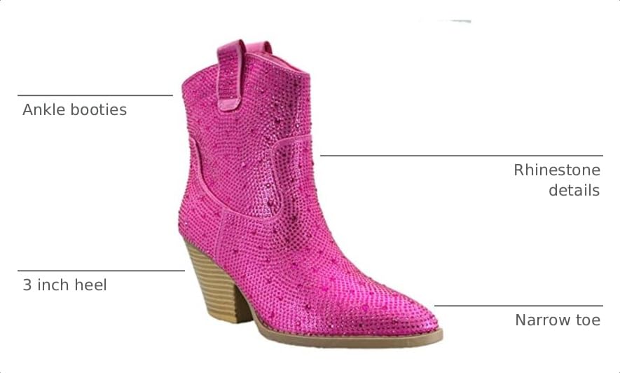 Image of ABSOLEX Women Western Cowgirl Cowboy Pointed Toe Rhinestone Ankle Booties