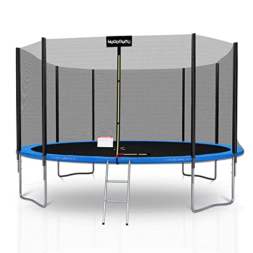Gartentrampolin Deluxe mit Sicherheitsnetz innen, Sprungmatte, Leiter und Matratze, wendbar, blau/schwarz, Durchmesser 427 cm Cover