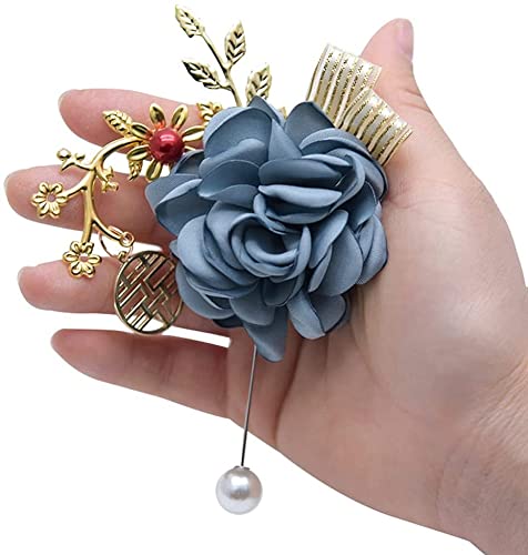 LIOYUHGTFY Boutonnière Mariage Poignet Fleur Boutonnière de Mariage Broche Classique Cadeau de Bal pour Le marié Feuille d'or épinglette de Mariage boutonnière 1105(Color:A) Cover