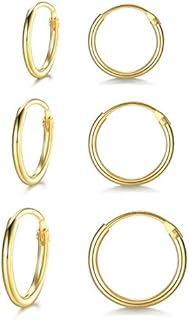 LYTOPTOP 3 Pairs Silver Hoops Earrings for Women S925 Sterling Silver Small Hypoallergenic Earrings Set Cartilage Nose Lip Rings for Men Girls, 8/10/12/14mm