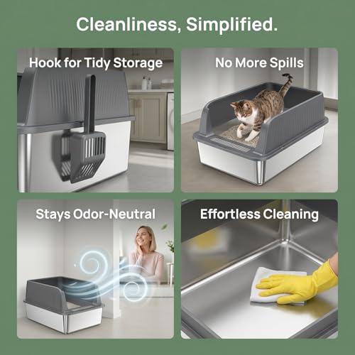 Caja de arena para gato de acero inoxidable con lados altos miniatura 4