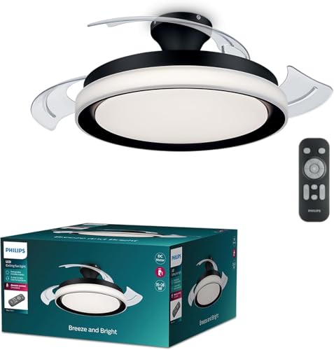 Philips Atlas Ventilador de techo, 106 cm de diámetro, 3 ajustes de luz, Extra silencioso, Negro